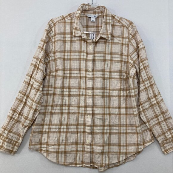 New Old Navy size XL The Classic Shirt Tan Cream Plaid Cotton Flannel Button Up - Picture 1 of 8